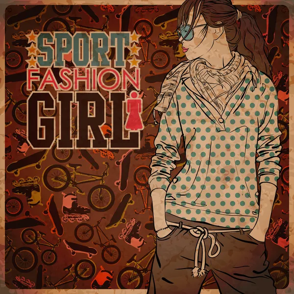 スポーツの背景についてのスケッチ スタイルで女の子。ベクトル イラスト — ストックベクタ