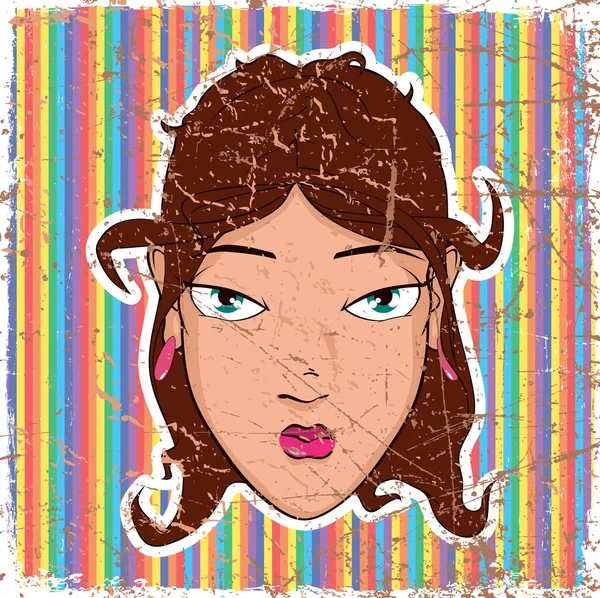 Vintage fondo rayado con cara de chica . — Vector de stock