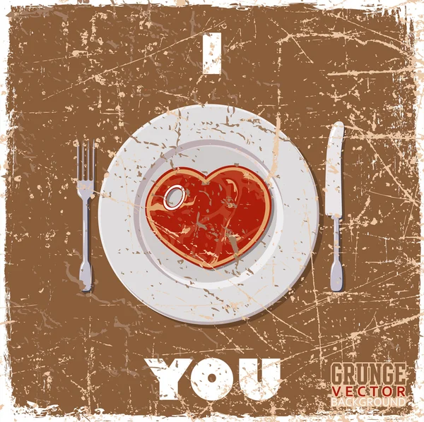 Vintage scratched background with steak-heart. — Stock Vector