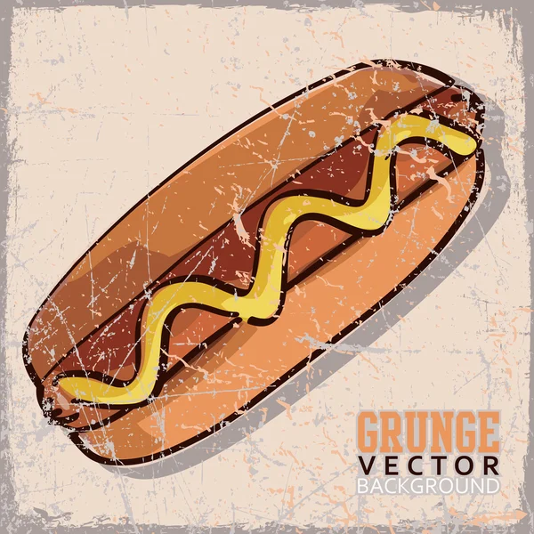 Vintage scratched background with cartoon hotdog. — Stock Vector