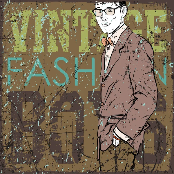 Vintage background with stylish dude. — Stock Vector