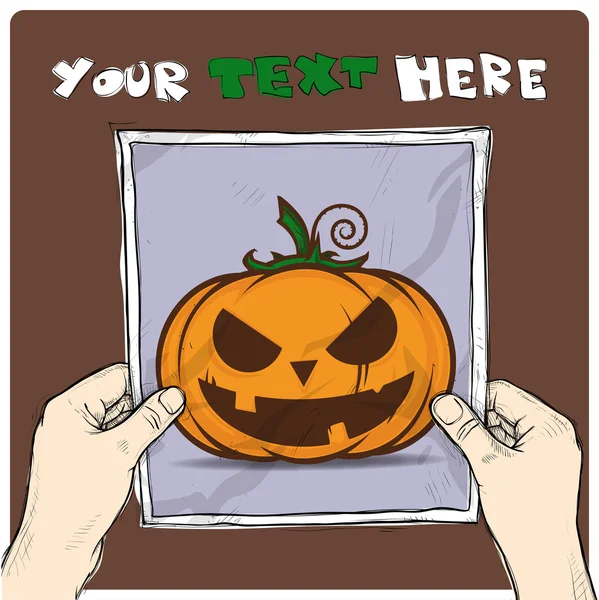Drawing of a sheet of paper with cartoon halloween pumpkin — Stock Vector