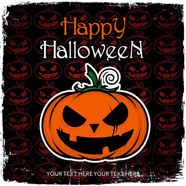 Tarjeta de felicitación de Halloween con calabaza de dibujos animados. Ilustración vectorial — Vector de stock