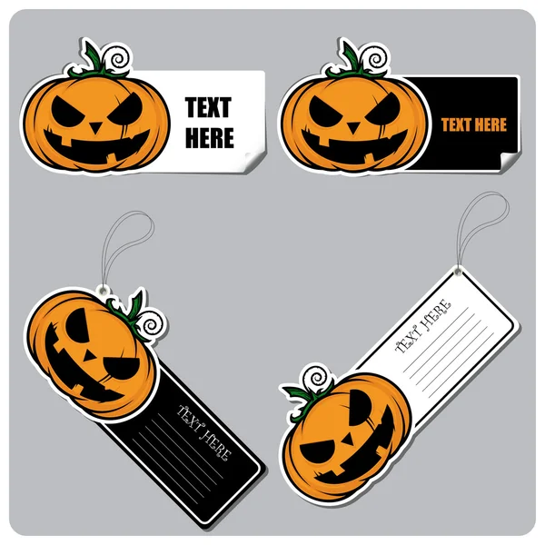 Conjunto de etiquetas y pegatinas con calabaza de Halloween de dibujos animados. Vector — Archivo Imágenes Vectoriales