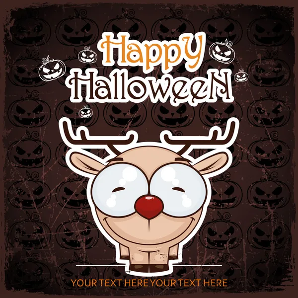 Halloween greeting card with cartoon deer. Vector illustration — Stock Vector