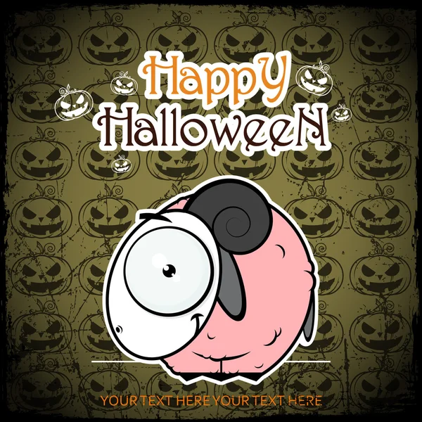 Halloween greeting card with cartoon sheep. Vector illustration — Stock Vector