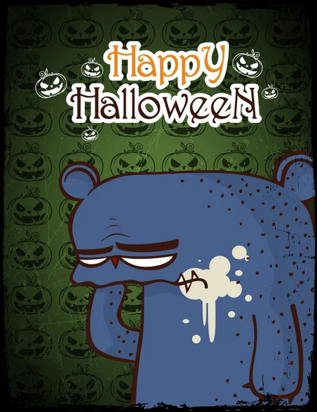 Cartão de saudação de Halloween com urso dos desenhos animados. Ilustração vetorial — Vetor de Stock