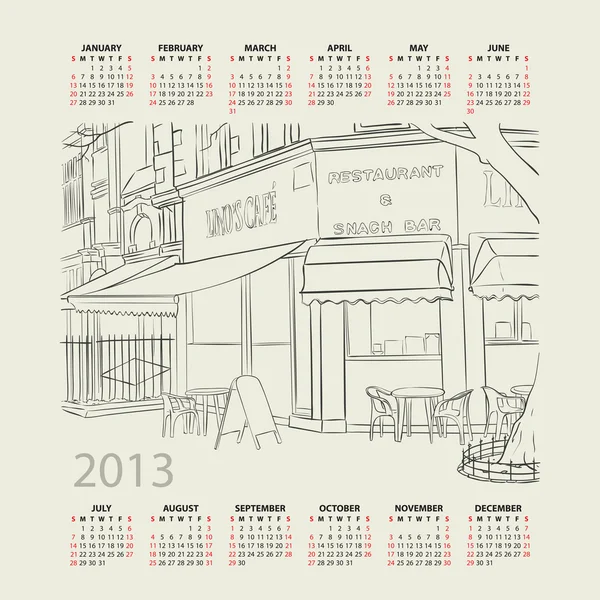 Calendário vetorial 2013 com ilustração da paisagem urbana . — Vetor de Stock