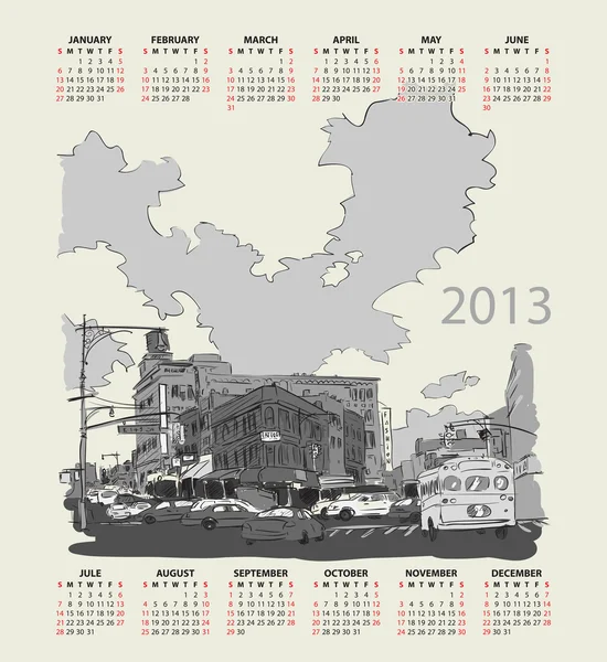 Calendário vetorial 2013 com ilustração da paisagem urbana — Vetor de Stock