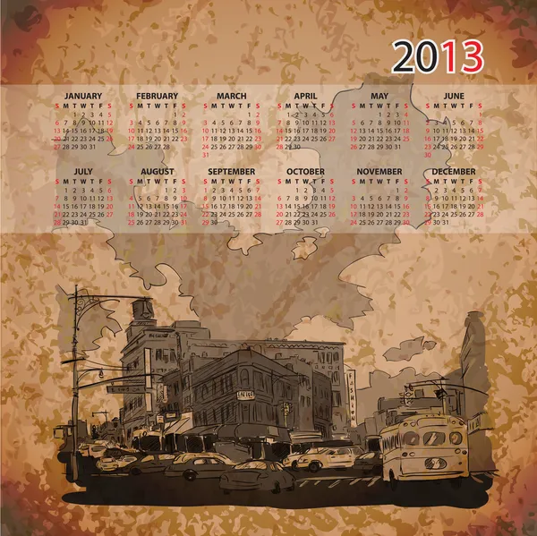 Vector calendar 2013 with cityscape illustration — Stock Vector