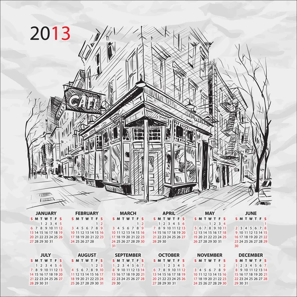 Calendário vetorial 2013 com ilustração da paisagem urbana — Vetor de Stock