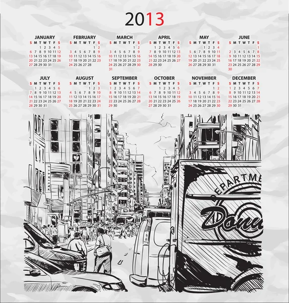 Vektorkalender 2013 mit Stadtbild-Illustration — Stockvektor
