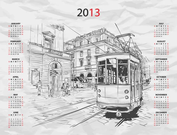 Calendário vetorial 2013 com ilustração do trem — Vetor de Stock