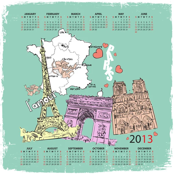 Vector calendar 2013 with french motive — Stock Vector