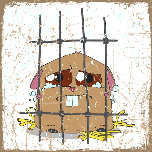 Crying hamster in a cage. Grunge vector illustration. — Stock Vector