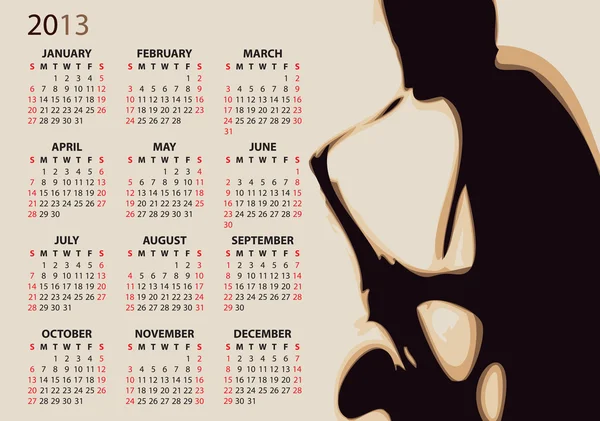 2013. Vintage Calendar with jazzman. — Stock Vector