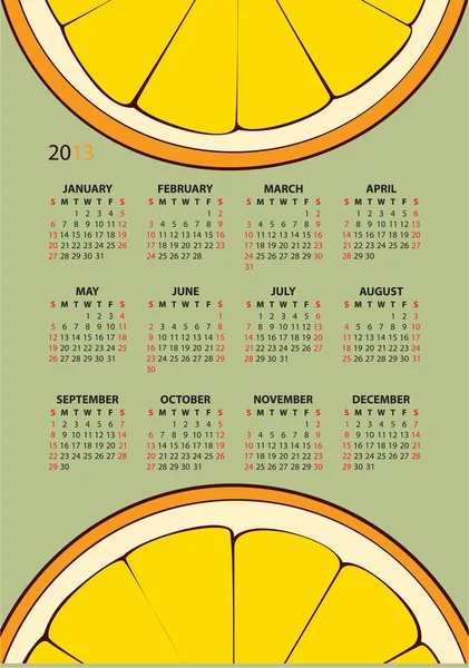2013. Calendar with illustration of orange — Stock Vector