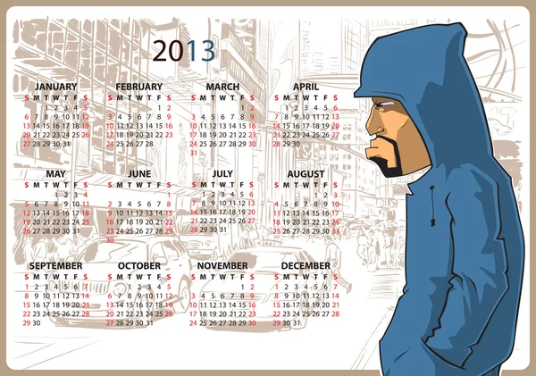 2013. Calendar with graffiti character — Stock Vector