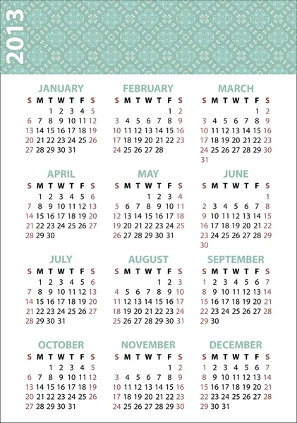 2013. Calendar with ornament. — Stock Vector