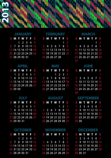 2013. Kalender mit abstraktem Ornament mit Buchstaben — Stockvektor