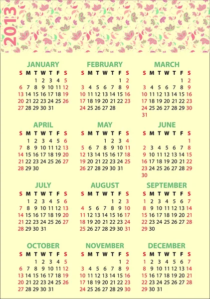 2013. Calendar with illustration of flowers — Stock Vector