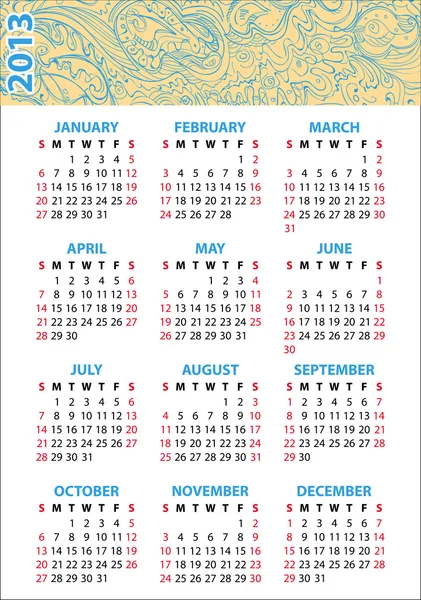 2013. Kalender mit Abbildung von Blumen — Stockvektor