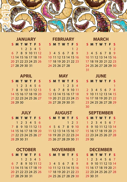2013. Kalender mit Croissants — Stockvektor