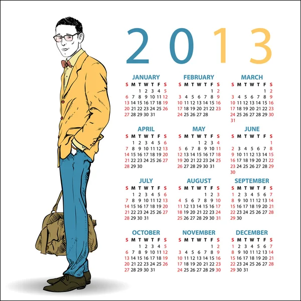 2013. Calendar with stylish dude — Stock Vector