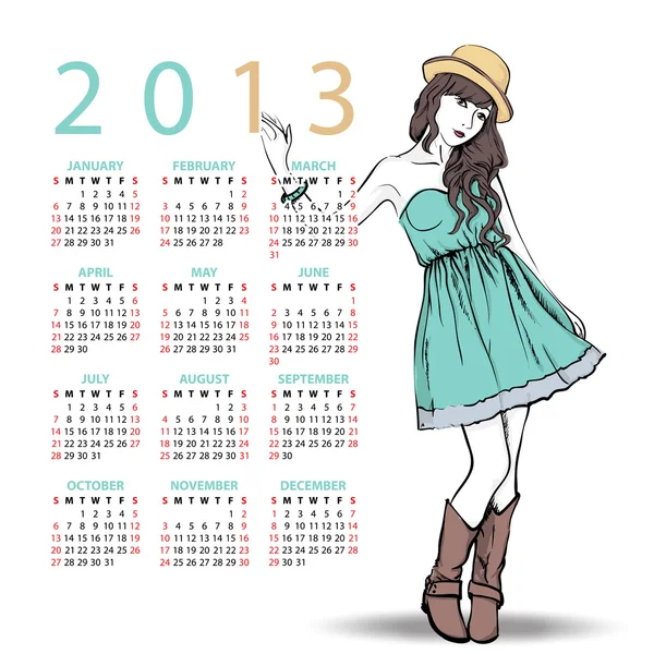 2013 год. Календарь с девушкой моды — стоковый вектор