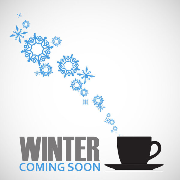 Abstract vector illustration of tea cup and snowflakes.