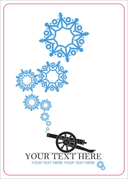 Abstract vector illustration of ancient artillery gun and snowflakes — Stock Vector