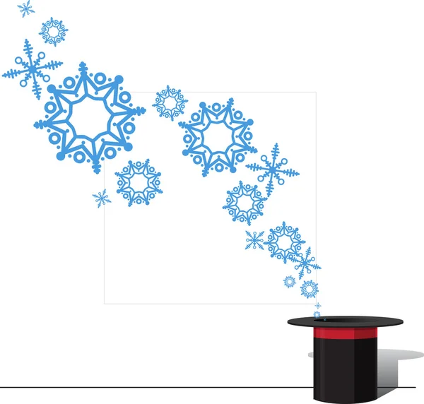 Εικονογράφηση φορέας αφηρημένη μαγικό καπέλο και νιφάδες χιονιού — Διανυσματικό Αρχείο