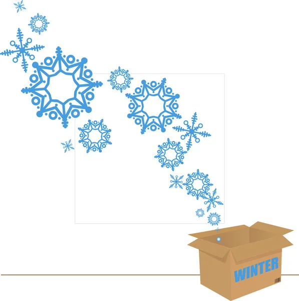 Ilustración abstracta de vectores de cajas y copos de nieve — Archivo Imágenes Vectoriales