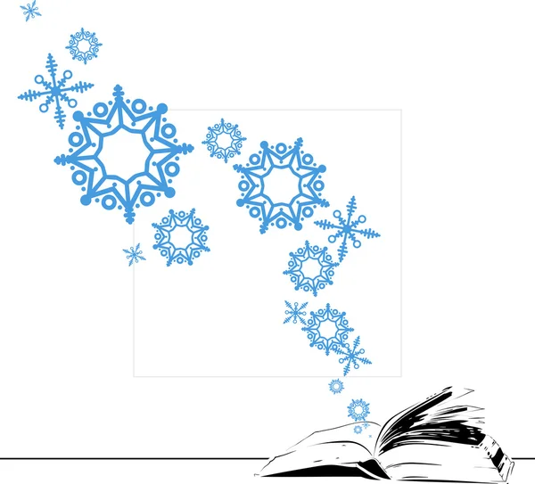 Illustration vectorielle abstraite du livre ouvert et des flocons de neige . — Image vectorielle