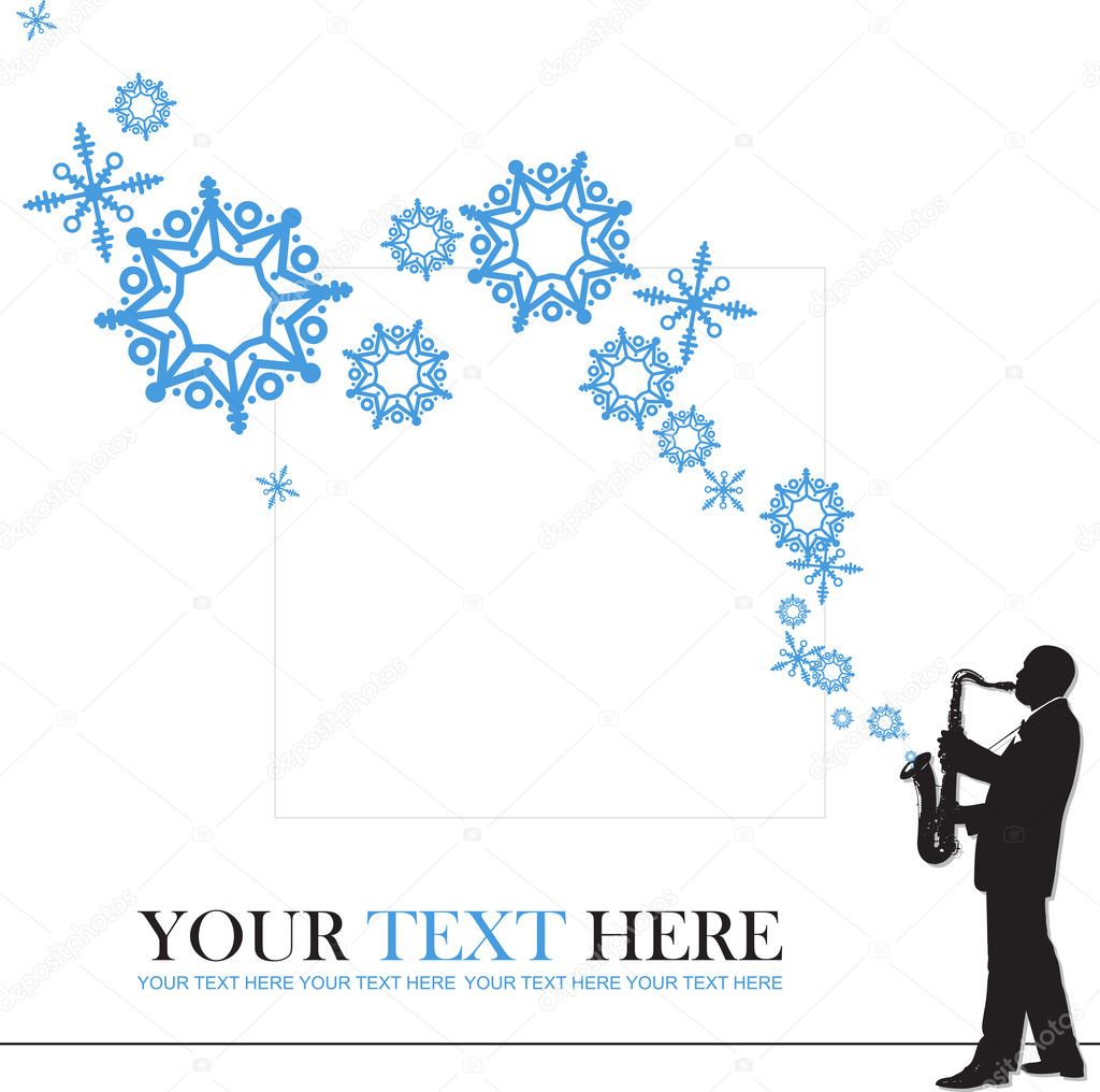 Abstract vector illustration of jazz maker and snowflakes.
