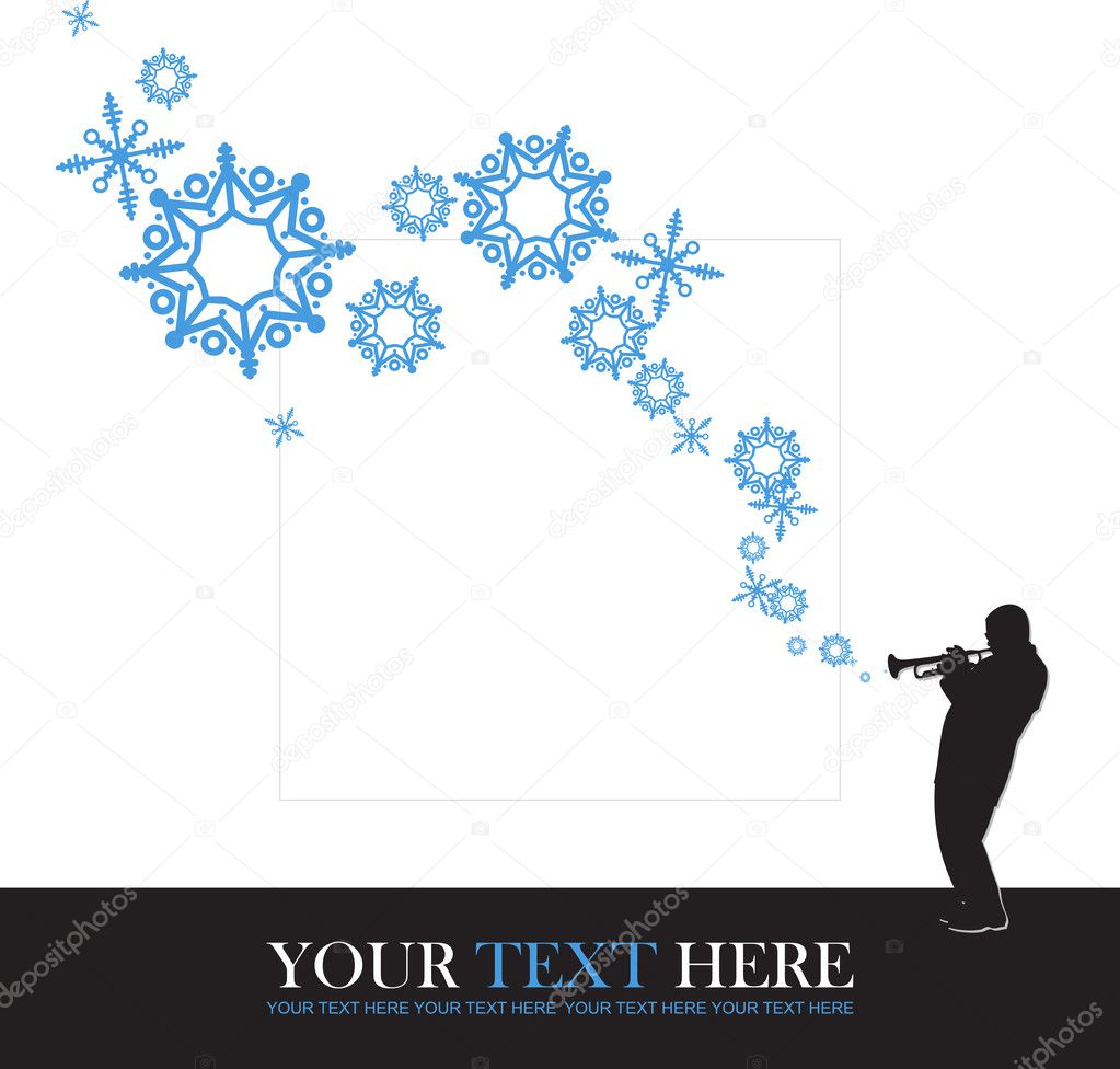 Abstract vector illustration of jazz maker and snowflakes.
