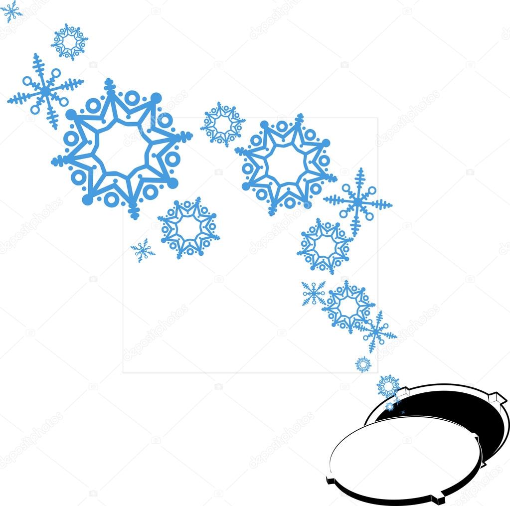 Abstract vector illustration of manhole and snowflakes