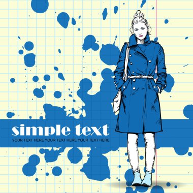 moda güzel kız bir grunge arka planda. Vector Illustrator. metin için yer