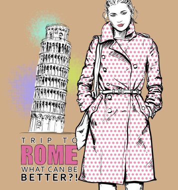 İtalyan bir arka plan güzel kış kız. vektör çizim