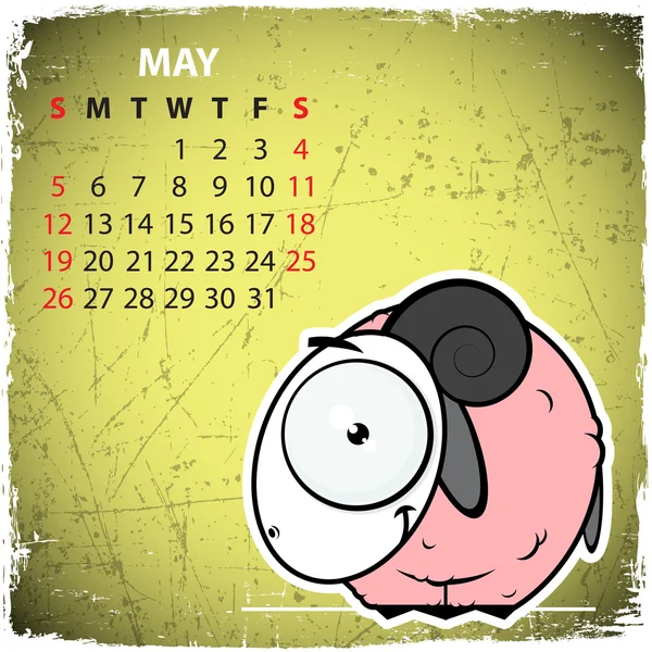 Mayo. 2013 calendario con ovejas de dibujos animados . — Vector de stock