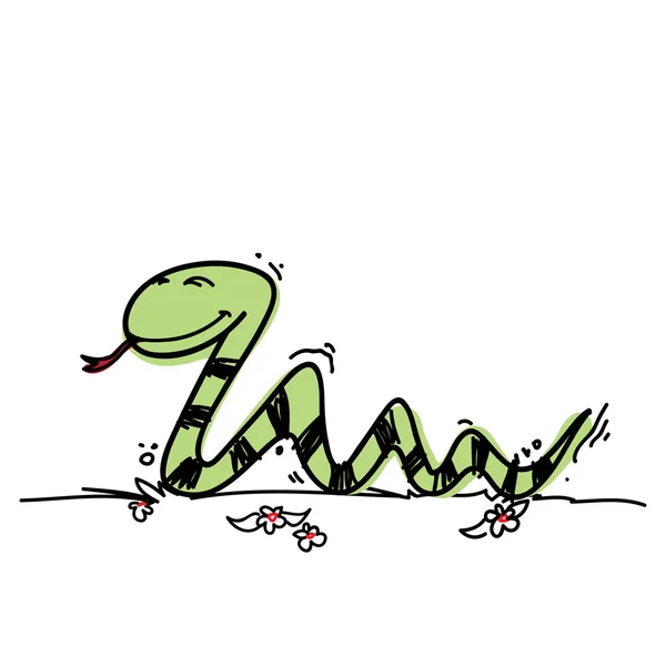 Illustration vectorielle de personnage de serpent de dessin animé mignon dans le style croquis . — Image vectorielle