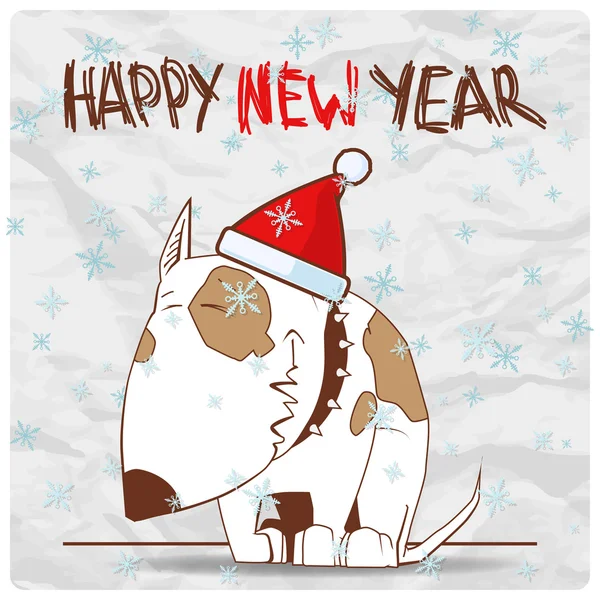 Greeting christmas card with funny doggy character. Vector illustration — Stock Vector