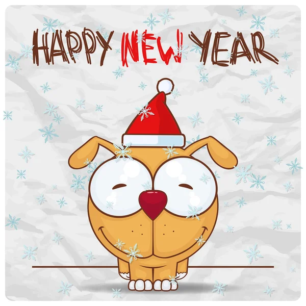 Tarjeta de felicitación de Navidad con carácter perrito divertido. Ilustración vectorial — Vector de stock