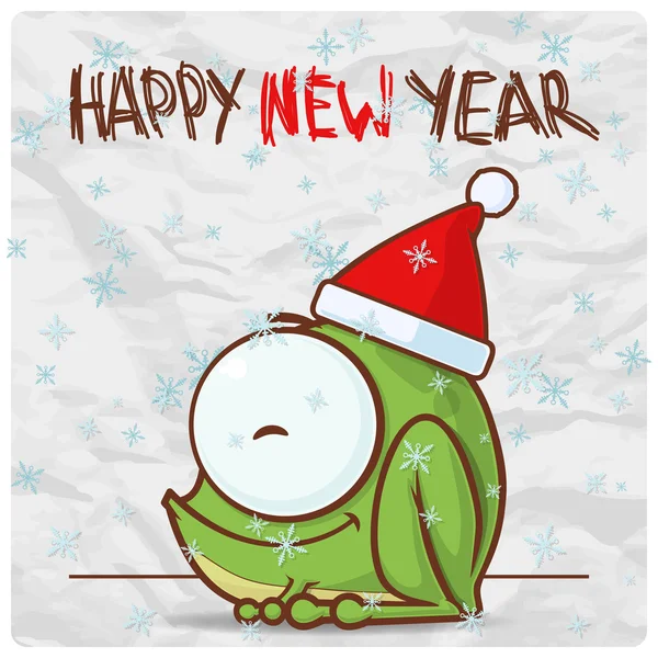 Greeting christmas card with funny frog character. Vector illustration — Stock Vector