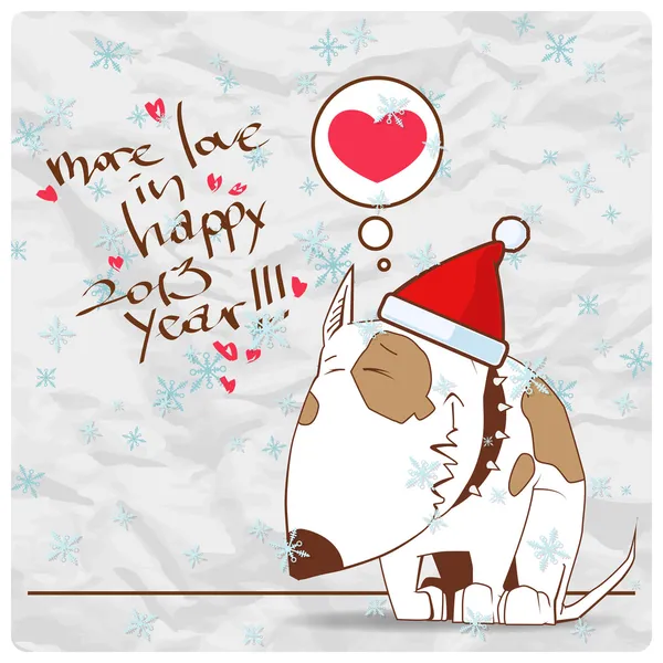Cumprimentando cartão de Natal com caráter cachorrinho engraçado. Ilustração vetorial — Vetor de Stock