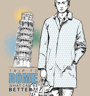 İtalyan bir arka plan üzerinde şık genç adam. vektör çizim.