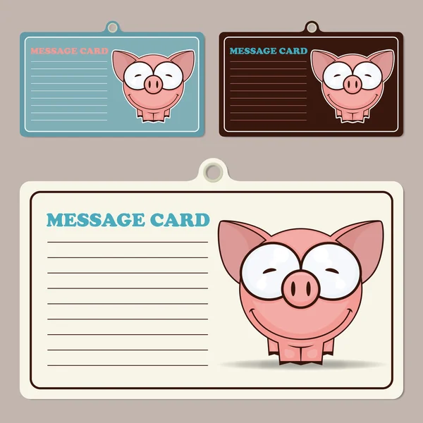 Jeu de cartes à message vectoriel avec personnage de cochon de dessin animé . — Image vectorielle