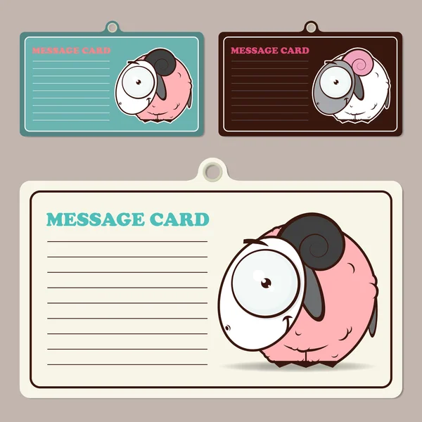 Jeu de cartes à message vectoriel avec personnage de mouton dessin animé . — Image vectorielle