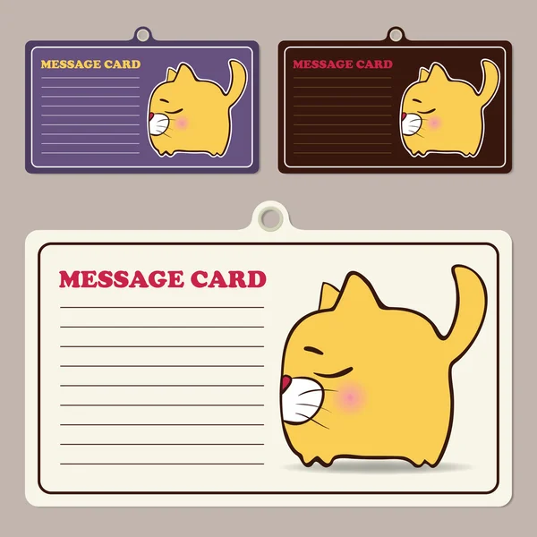 Conjunto de tarjetas de mensaje vectorial con personaje de gato de dibujos animados . — Vector de stock