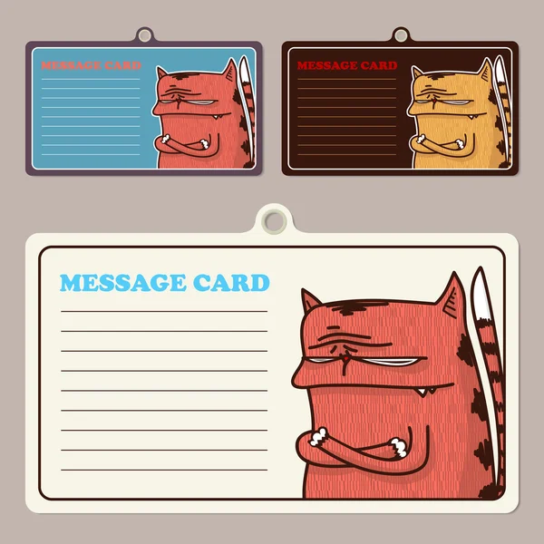 Conjunto de tarjetas de mensaje vectorial con personaje de gato de dibujos animados . — Vector de stock